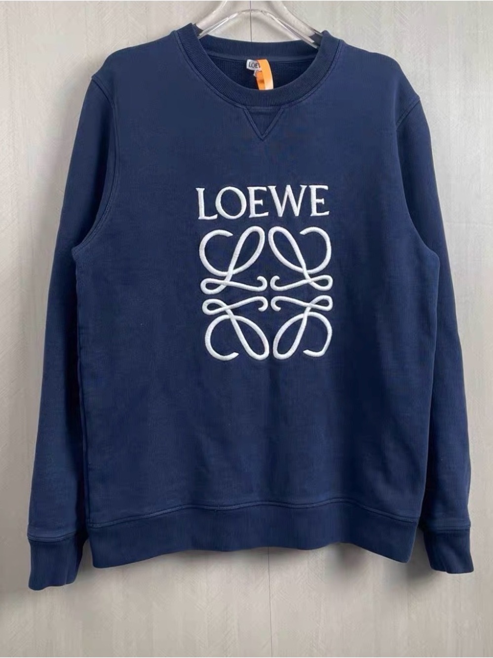 🚩steal Loewe Navy Blue Embroidered Logo Crewneck Sweater
